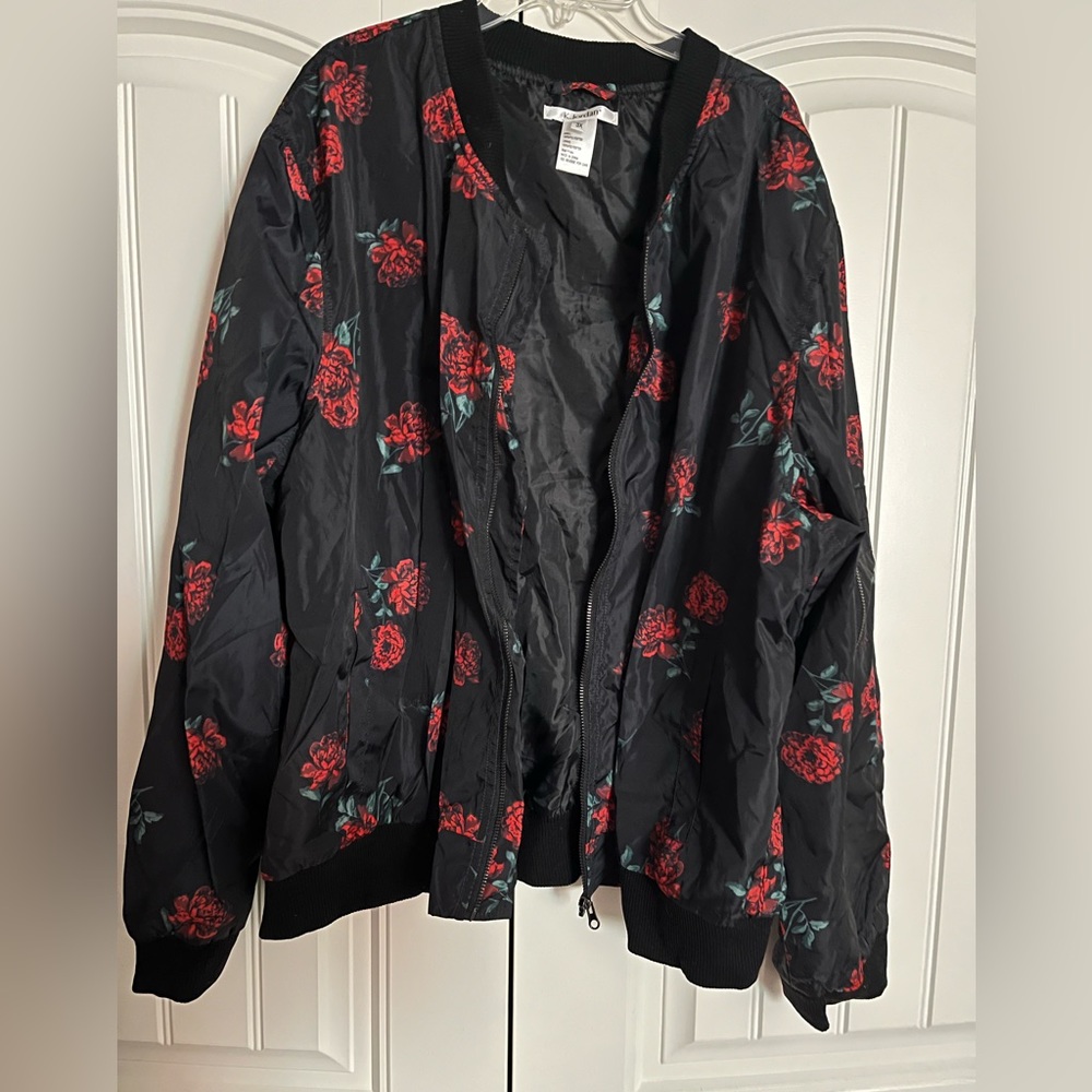 NEW K. Jordan Black Floral Bomber Jacket Size 3X - Picture 2 of 9